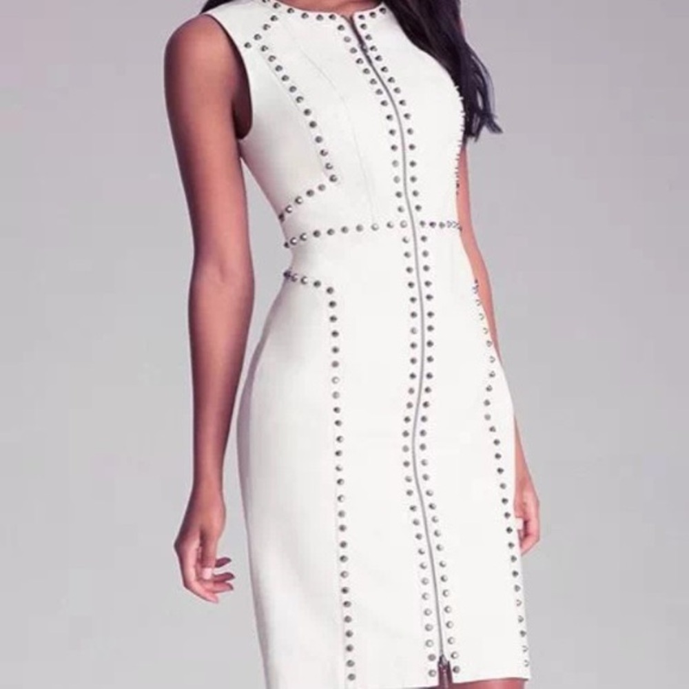 Bebe GENUINE LEATHER White Stud Vintage Dress